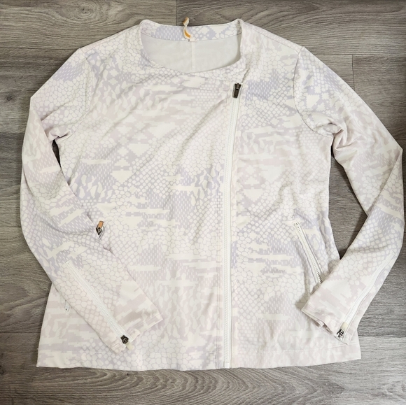 LUCY White Violet Jacket M Asymmetrical Moto Style Activewear Leopard Print - Picture 14 of 14